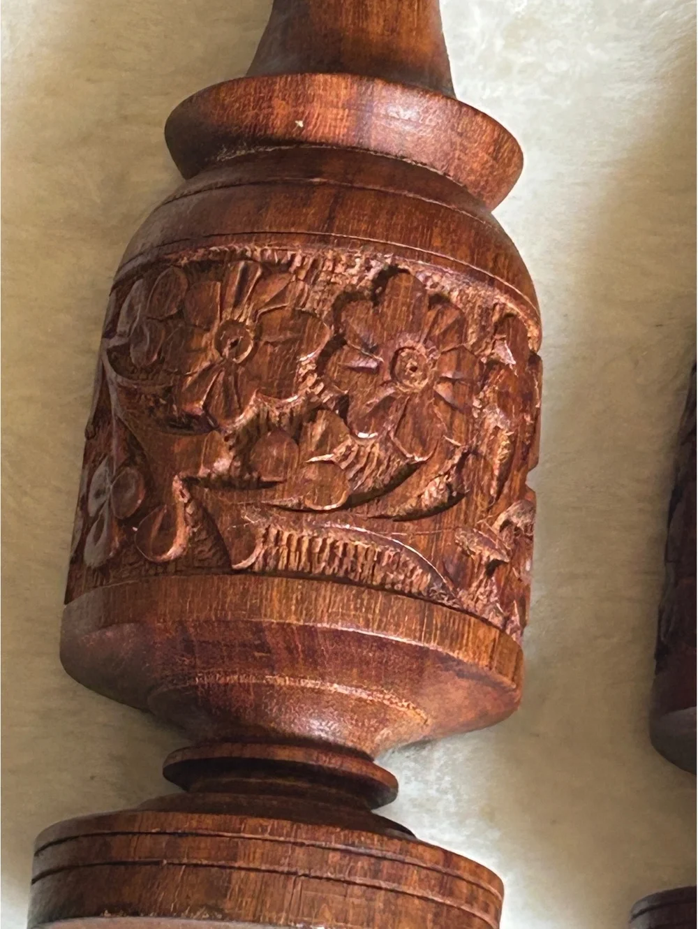 Hand-Carved Wooden Candle Holders Set of 2 from India
